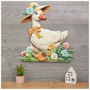 NWT Hobby Lobby Duck In Flowers Charming Goose Wall Decor with Floral Hat